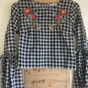 Embroidered checkered top